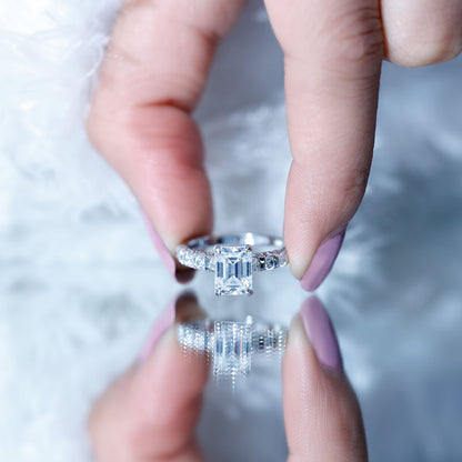 Octagon Moissanite Solitaire Engagement Ring with Side Stones