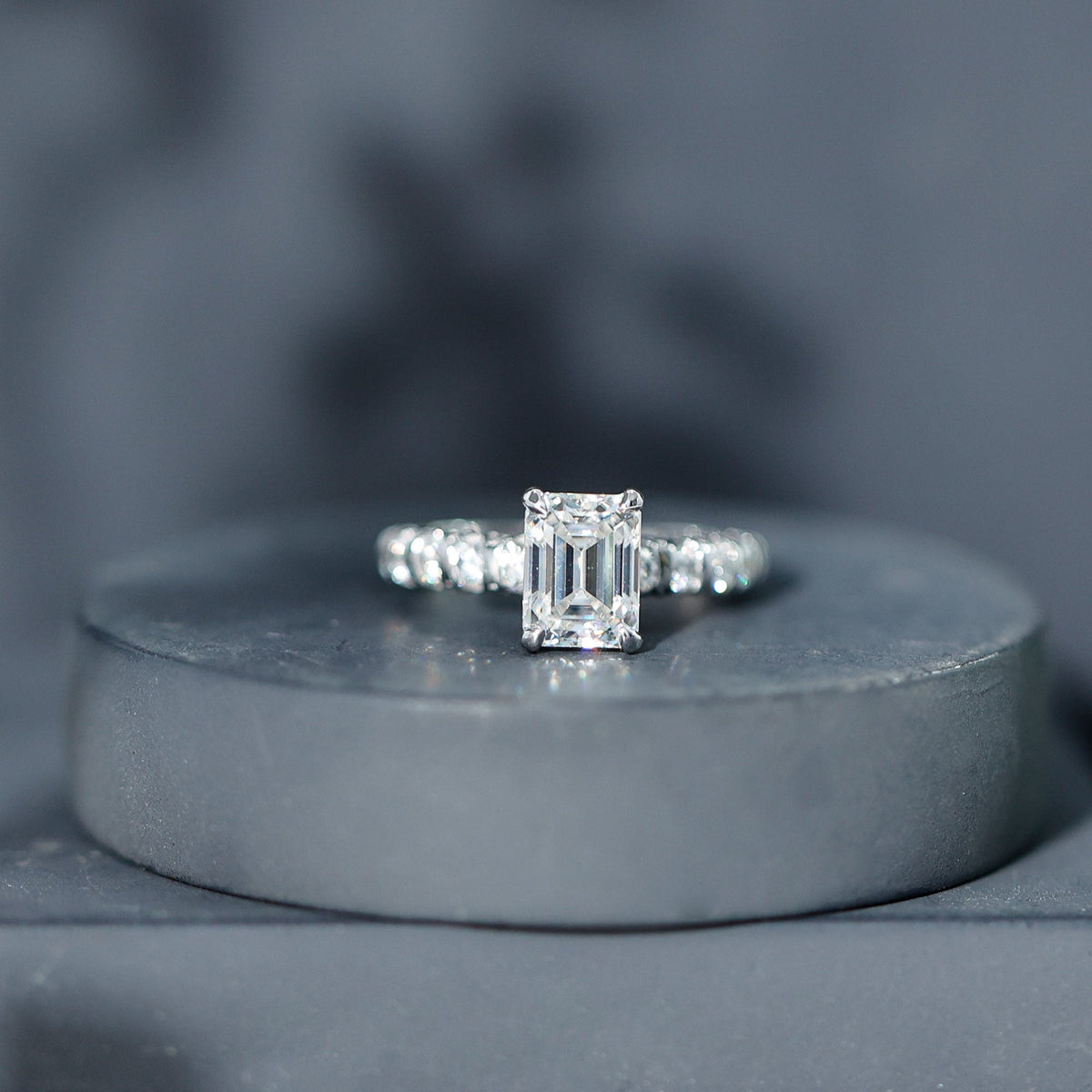 Octagon Moissanite Solitaire Engagement Ring with Side Stones