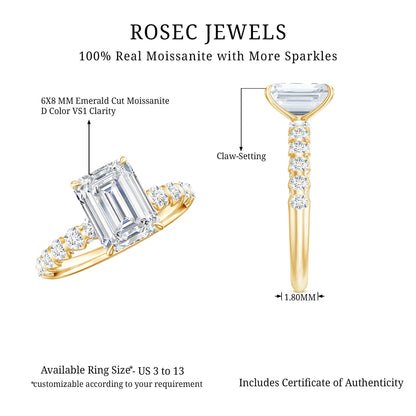 Octagon Moissanite Solitaire Engagement Ring with Side Stones