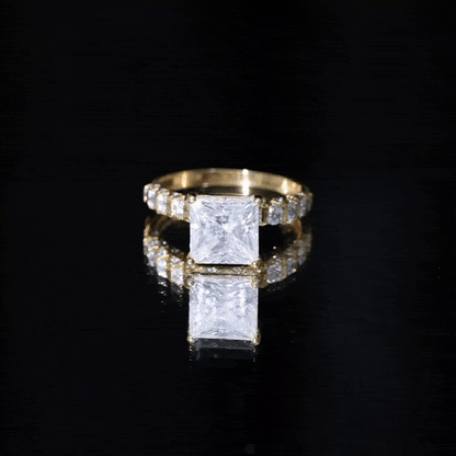 Princess Cut 3 Carat Moissanite Solitaire Engagement Ring with Side Stones