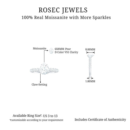 Pear Shaped Moissanite Solitaire Engagement Ring