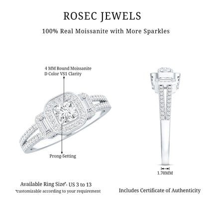 Certified Moissanite Vintage Inspired Engagement Ring
