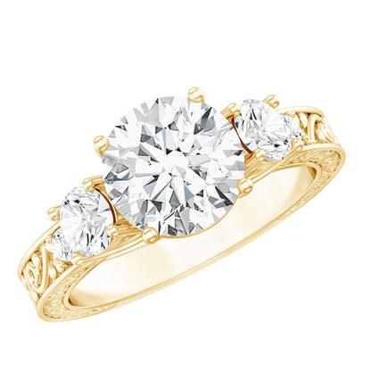 Vintage Style Moissanite 3 Stone Engagement Ring for Women