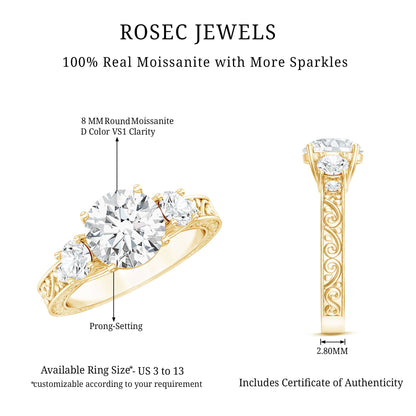 Vintage Style Moissanite 3 Stone Engagement Ring for Women