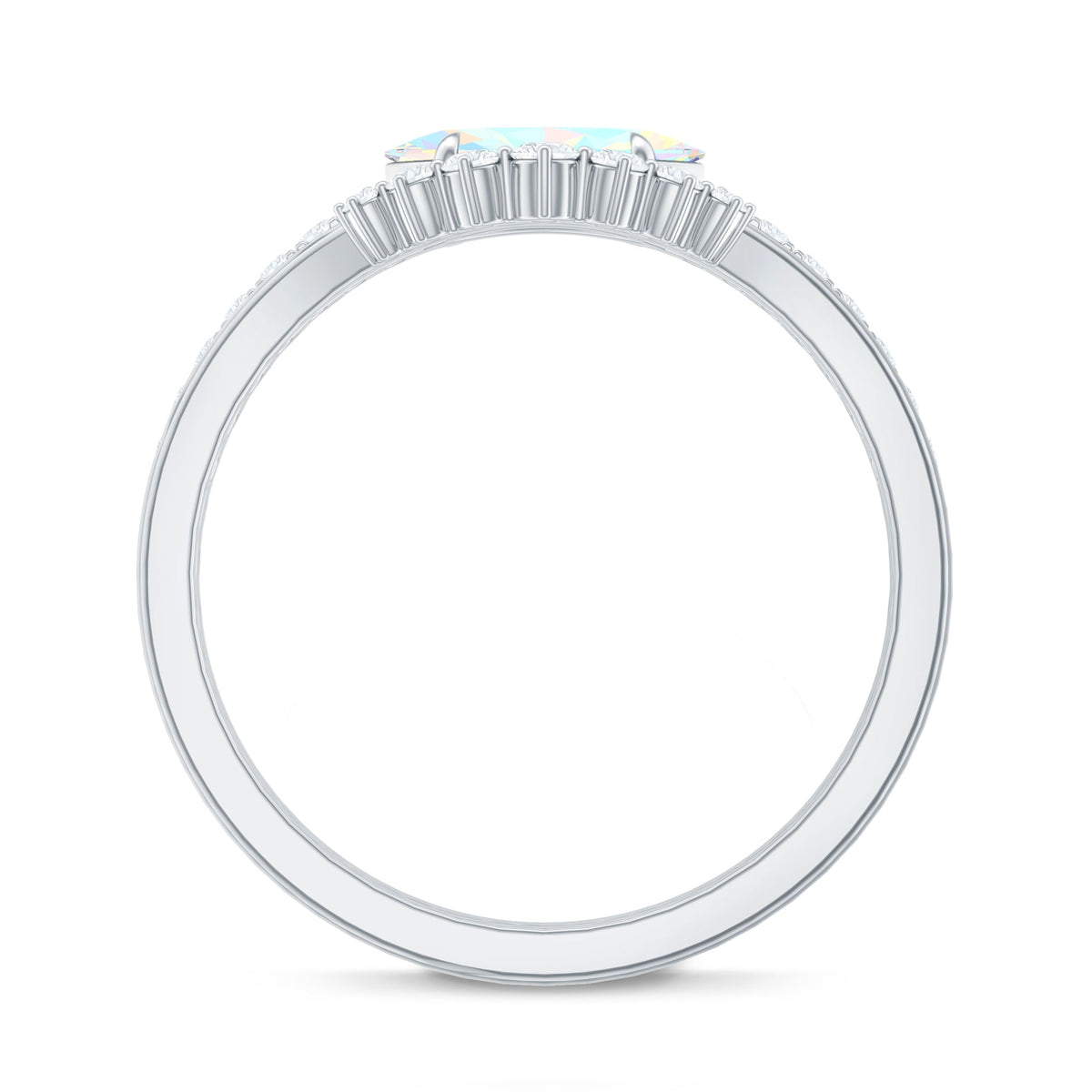 Natural Ethiopian Rainbow Opal Diamond East West Engagement Ring Wedding Band Set