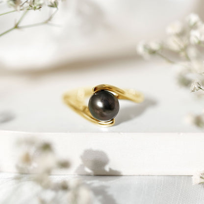 Tahitian Black Pearl Solitaire Bypass Engagement Ring