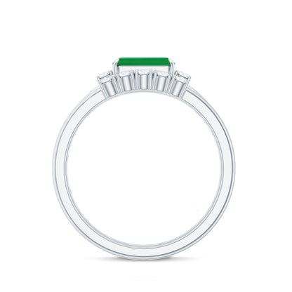 Natural Emerald Cut Emerald Diamond East West Engagement Ring and Wedding Band Set