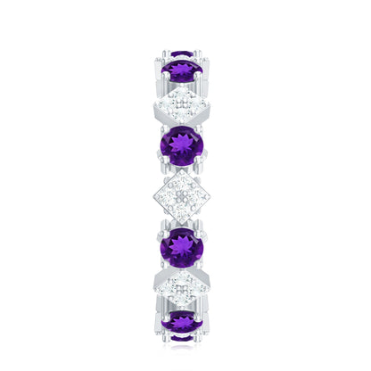 Natural Amethyst Diamond Eternity Ring for Women