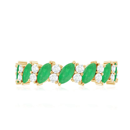 Natural Emerald Diamond Half Eternity Band Ring for Anniversary