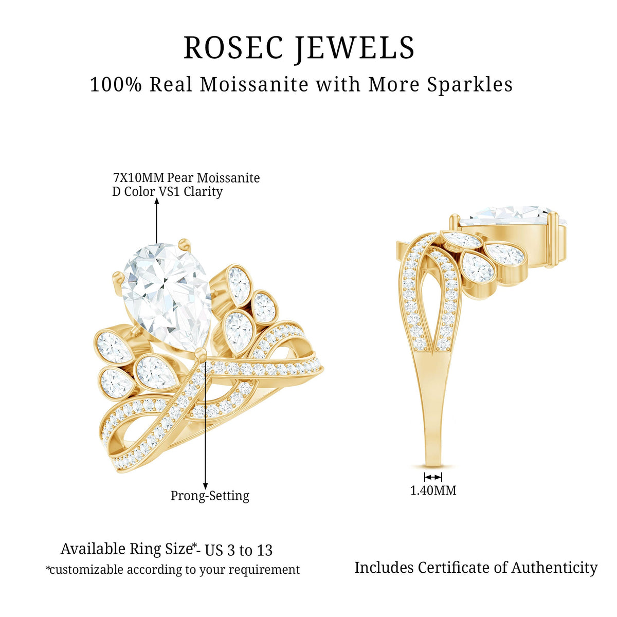 Certified Moissanite Designer Crown Engagement Ring