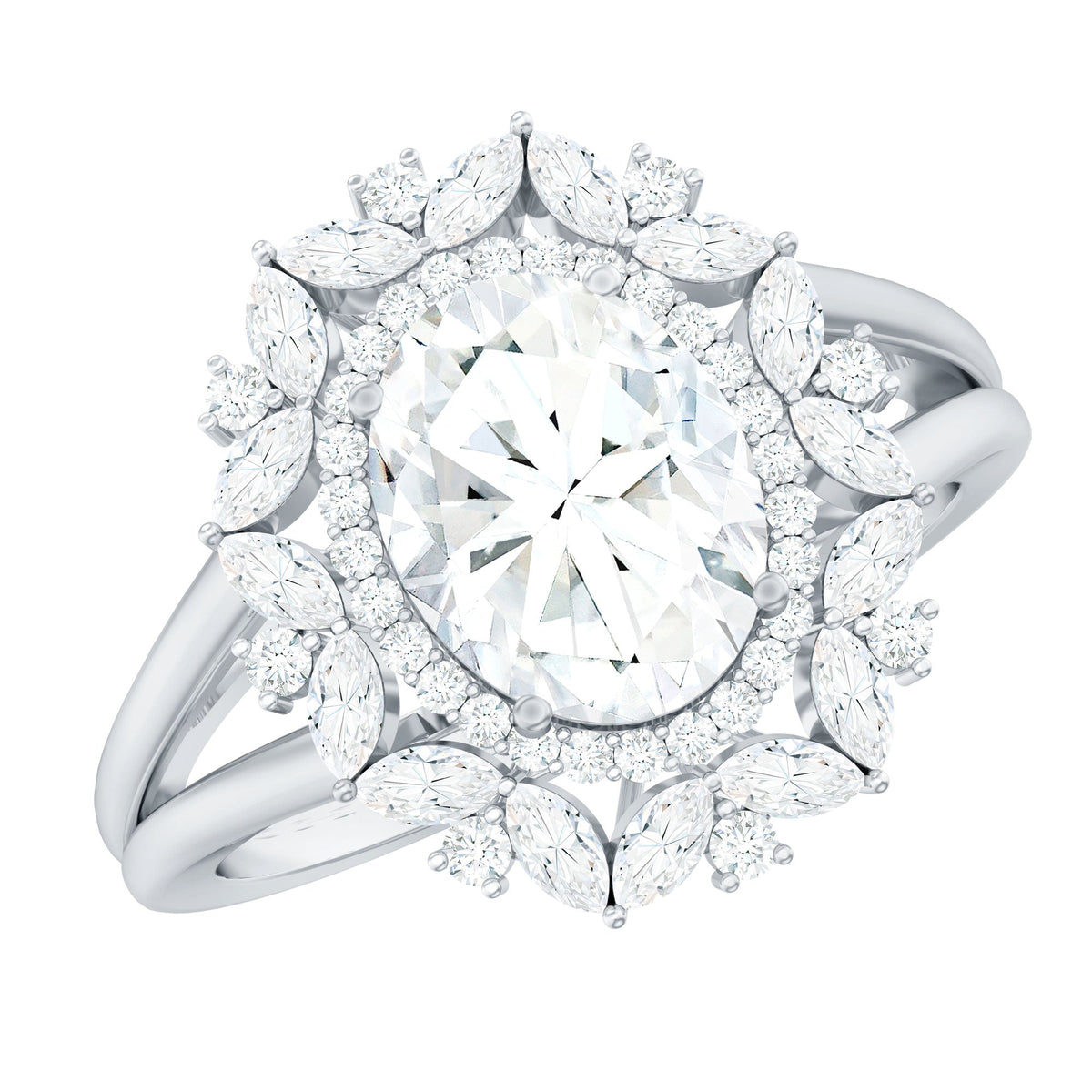 Oval Cut 2 Carat Moissanite Double Halo Engagement Ring