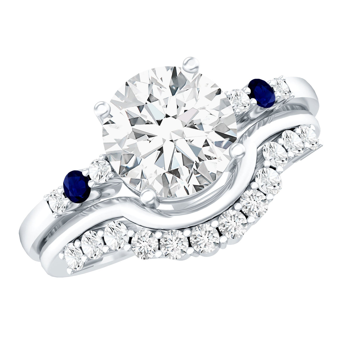 Certified Moissanite 2 Carat Engagement Ring With Wedding Band