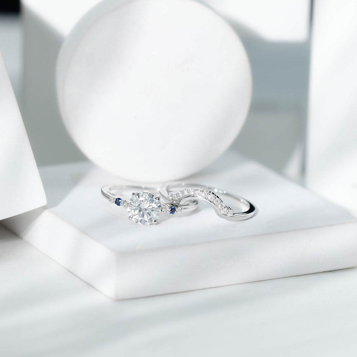 Certified Moissanite 2 Carat Engagement Ring With Wedding Band