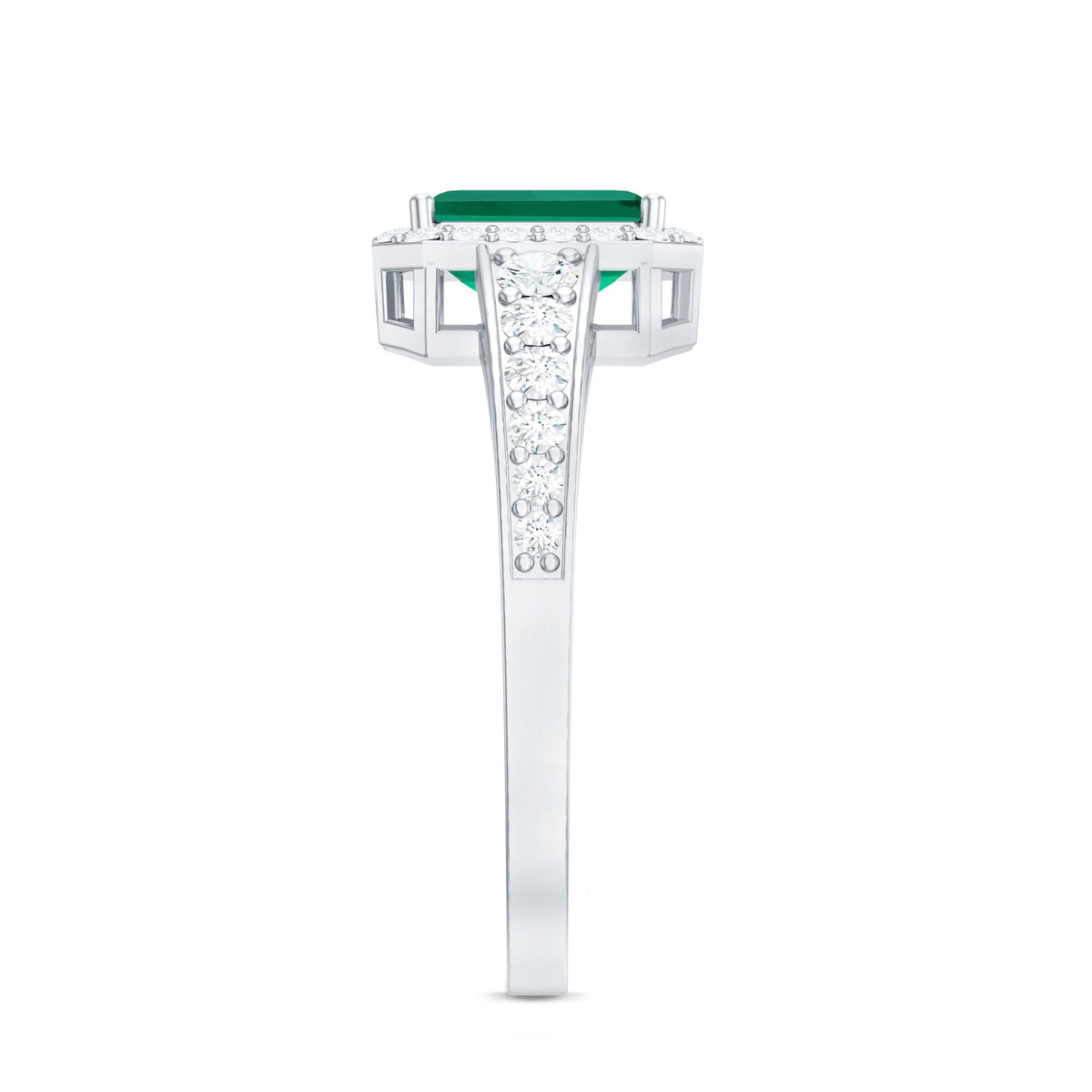 Certified Emerald Cut Lab Grown Emerald Vintage Engagement Ring with Diamond