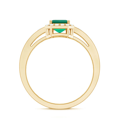 Certified Emerald Cut Lab Grown Emerald Vintage Engagement Ring with Diamond