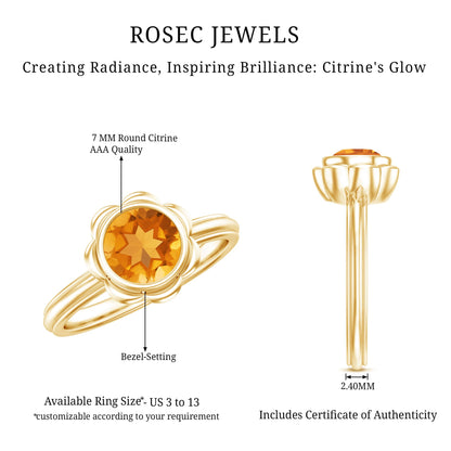 1.2 Carat Citrine Solitaire Engagement Ring in Bezel Setting