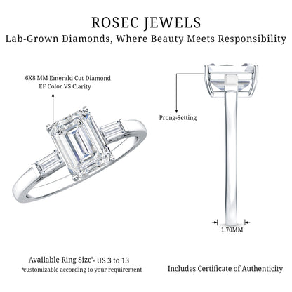 1.8 Carat Lab Grown Diamond Emerald Cut Engagement Ring