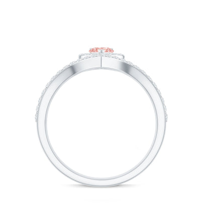 Heart Shape Lab Grown Pink and White Diamond Wedding Ring Set with IGI Certificate