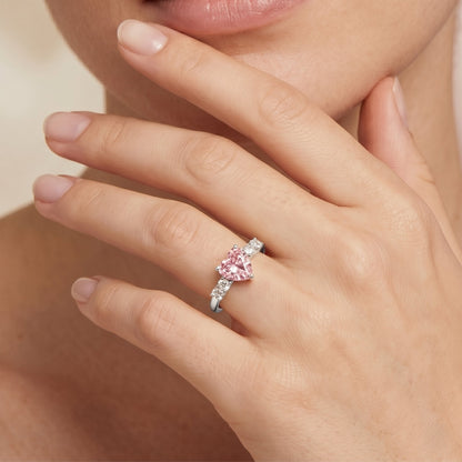 IGI Certified 1 Carat Lab Grown Pink and White Diamond Heart Promise Ring for Her