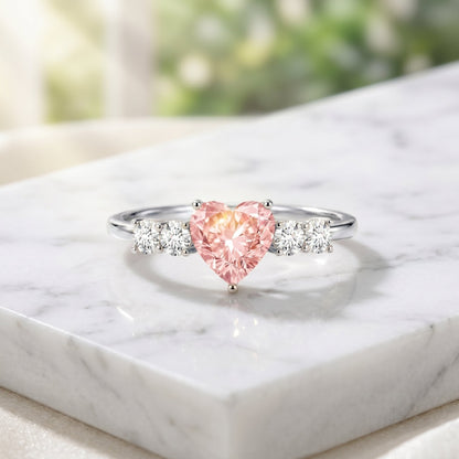 IGI Certified 1 Carat Lab Grown Pink and White Diamond Heart Promise Ring for Her