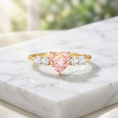 IGI Certified 1 Carat Lab Grown Pink and White Diamond Heart Promise Ring for Her