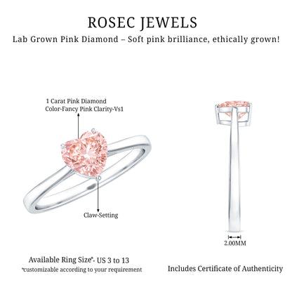1 CT Lab Grown Pink Diamond Heart Promise Ring with IGI Certificate