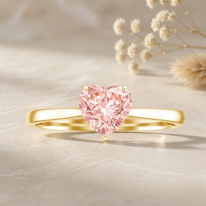 1 CT Lab Grown Pink Diamond Heart Promise Ring with IGI Certificate