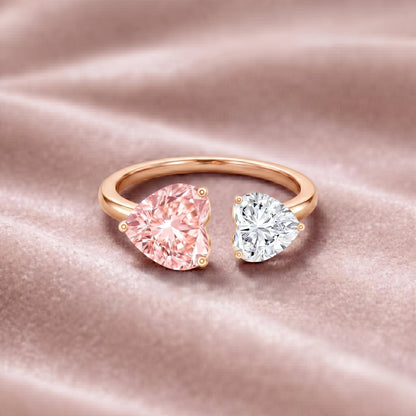 Heart Shape Lab Grown Pink White Diamond Toi Et Moi Promise Ring with IGI Certificate