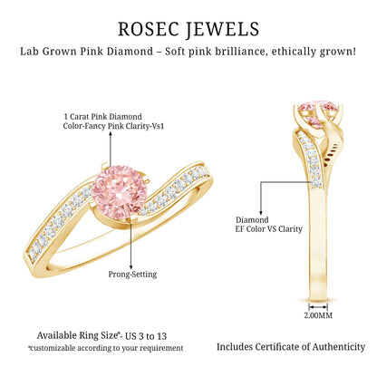 Lab Grown Pink Diamond Bypass Engagement Ring with IGI Certificate