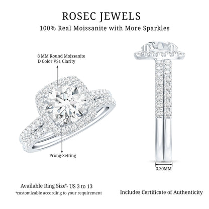 Round Certified Moissanite Wedding Ring Set with Halo