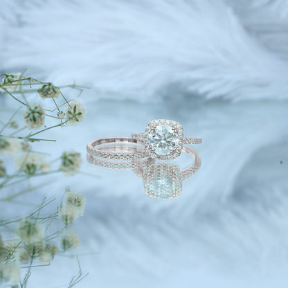 Certified 3.5 Carat Moissanite Wedding Bridal Ring Set of 2 in Silver