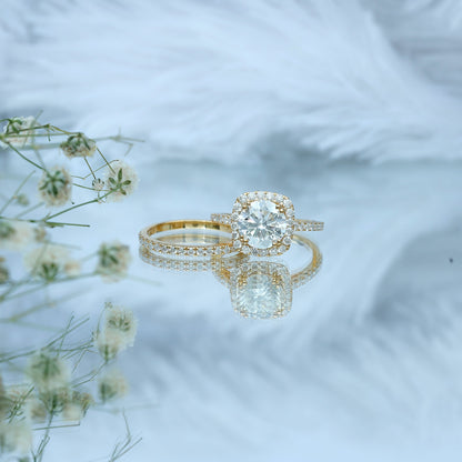 Round Certified Moissanite Wedding Ring Set with Halo
