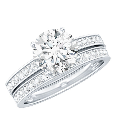 Certified 3 Carat Moissanite Wedding Bridal Ring Set in Sterling Silver
