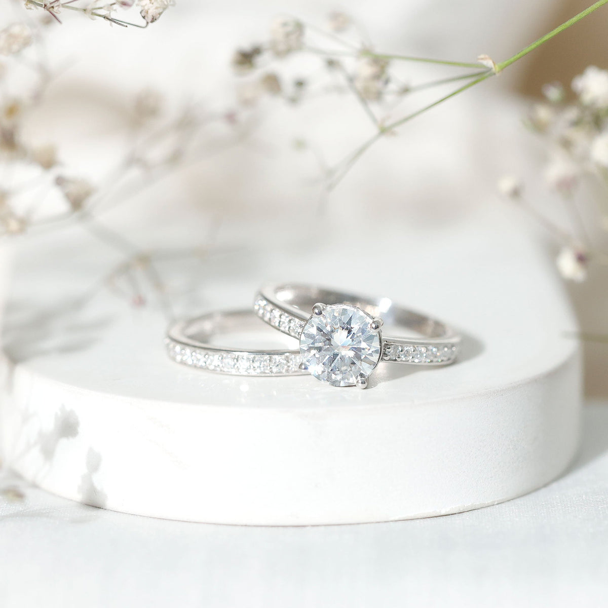 Certified 3 Carat Moissanite Wedding Bridal Ring Set in Sterling Silver