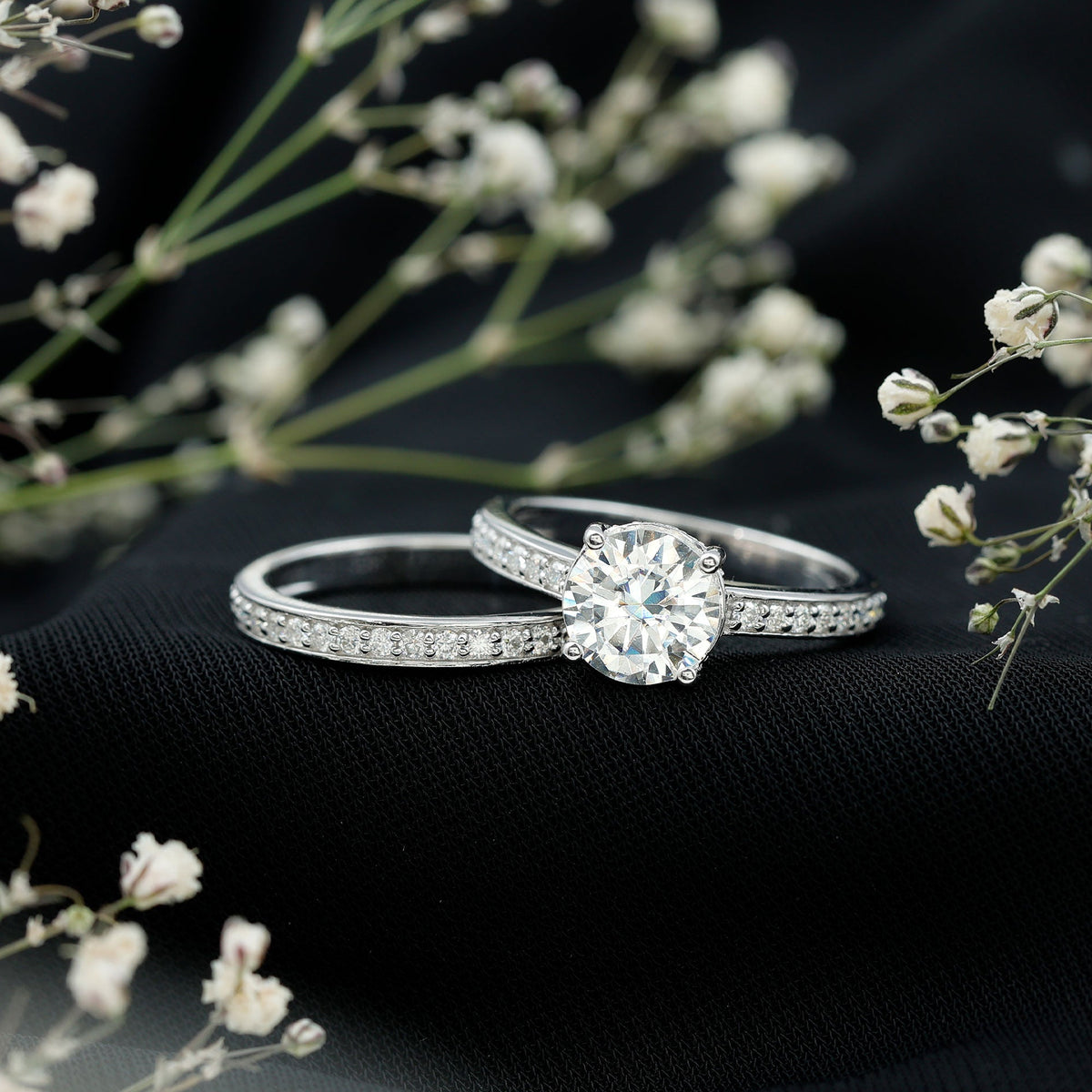 Certified 2 Carat Moissanite Solitaire Wedding Ring Set