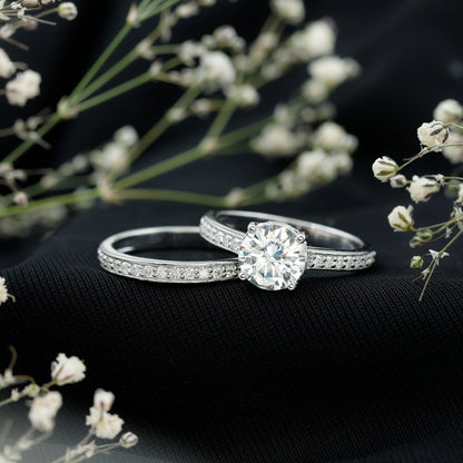Certified 2 Carat Moissanite Solitaire Wedding Ring Set