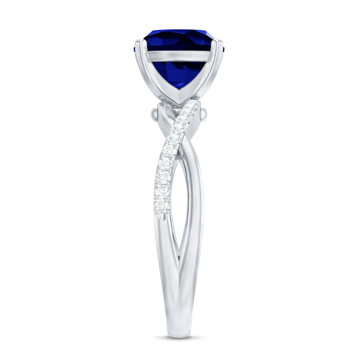 Certified 2.7 Carat Cushion Cut Lab Grown Blue Sapphire Engagement Ring with Diamond