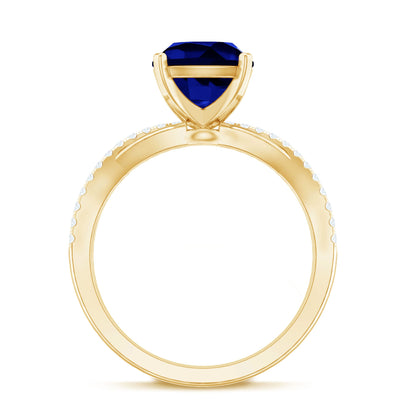Certified 2.7 Carat Cushion Cut Lab Grown Blue Sapphire Engagement Ring with Diamond