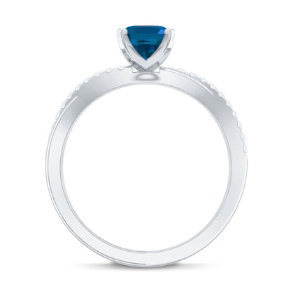 1 Carat Oval Cut London Blue Topaz Solitaire Engagement Ring with Diamond Spiral Shank