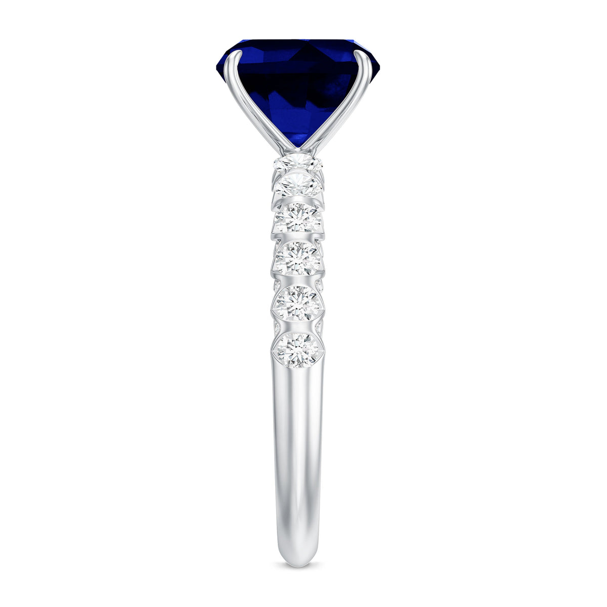 Classic 2.75 Carat Lab Grown Blue Sapphire Cushion Cut Engagement Ring with Diamond
