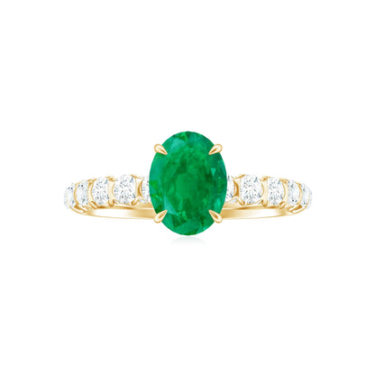 Natural 1.2 Carat Emerald Oval Engagement Ring with Diamond Side Stones