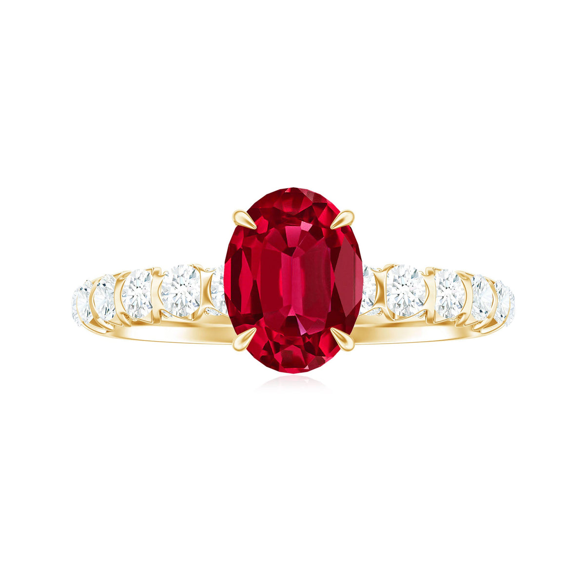 Certified 1.5 Carat Lab Grown Ruby Oval Engagement Ring with Diamond