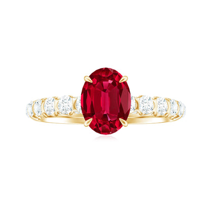 Certified 1.5 Carat Lab Grown Ruby Oval Engagement Ring with Diamond