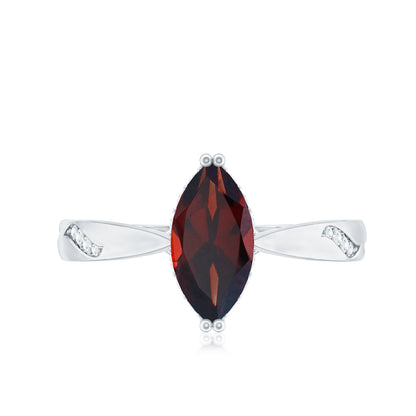 Natural Solitaire Garnet Marquise Engagement Ring with Diamond
