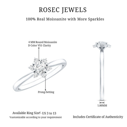 Round Moissanite Flower Promise Ring for Her