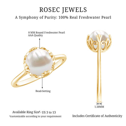 Cultured 7.4 Carat Freshwater Pearl Solitaire Engagement Ring