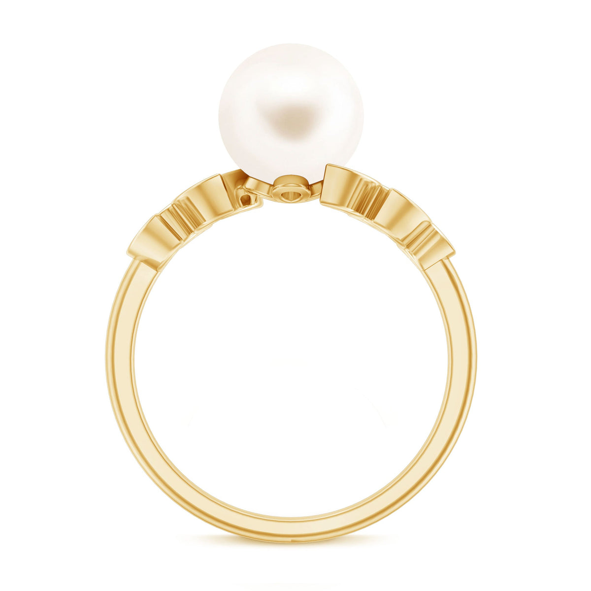 Freshwater Pearl Solitaire Engagement Ring with Diamond Leaf Shank