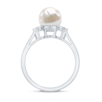 Natural 7.4 Carat Freshwater Pearl Flower Engagement Ring with Diamond