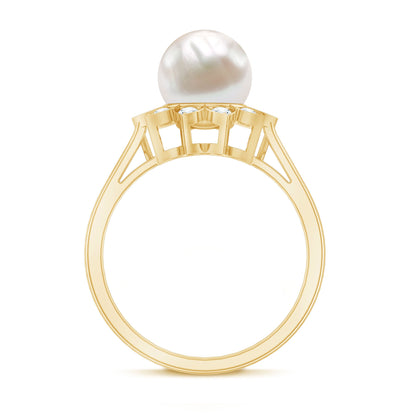 Natural 7.4 Carat Freshwater Pearl Flower Engagement Ring with Diamond