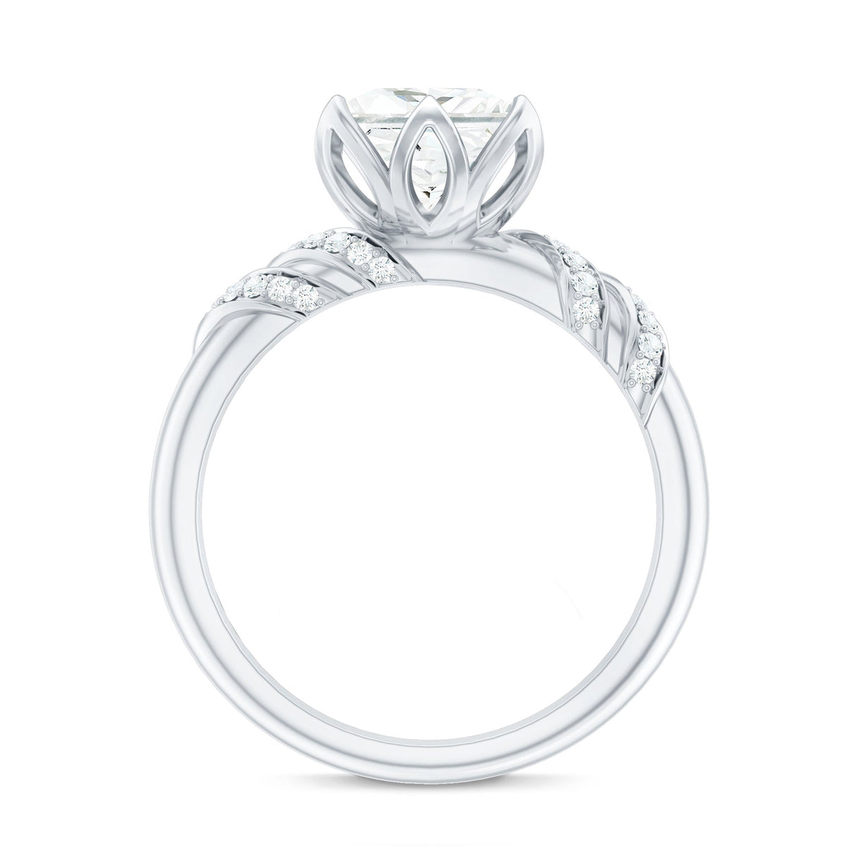 Certified Princess Cut Moissanite Designer Engagement Ring